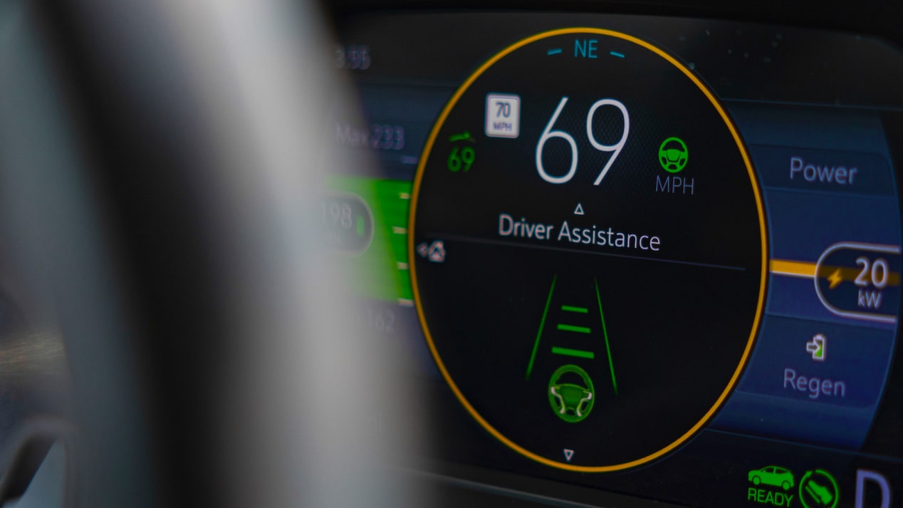 The Chevrolet Bolt EUV digital dashboard shows Driver Assistance active with Super Cruise lane keeping at 69 MPH.