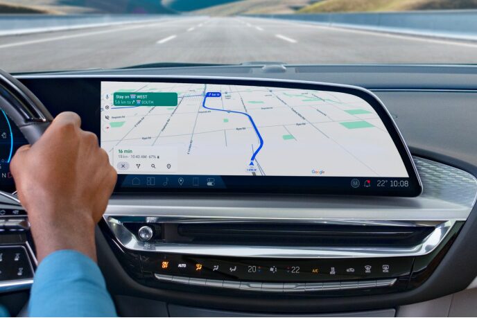 A map being displayed in the infotainment screen of an OnStar-subscribed vehicle.