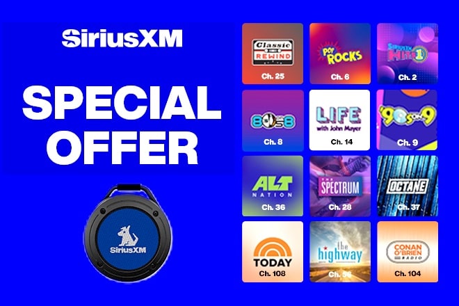 Sirius XM Special Offer banner with individual apps showcased