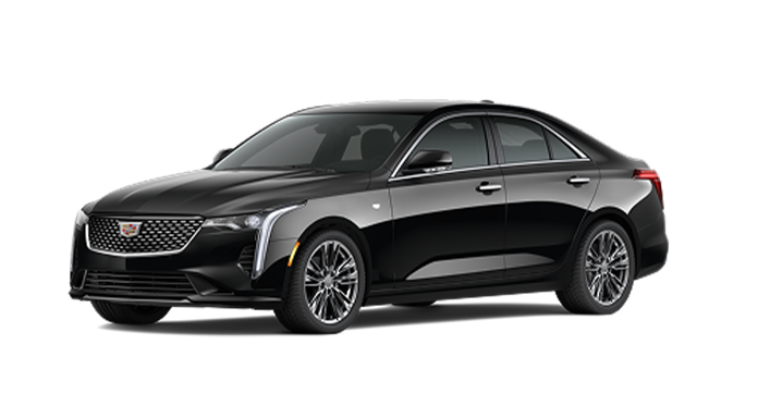 A black Cadillac CT4 premium luxury sedan, a Super Cruise compatible vehicle for confident route planning.
