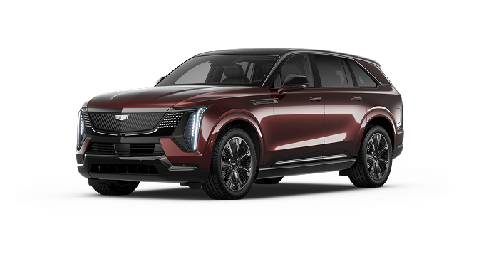 A dark Cadillac Escalade IQ Sport electric SUV, designed for Super Cruise hands-free driving and in-vehicle navigation.