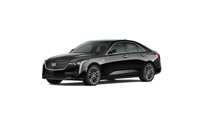 A black Cadillac CT4 premium luxury sedan, a Super Cruise compatible vehicle for confident route planning.