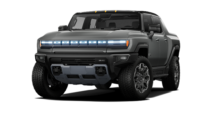 A grey GMC Hummer EV SUT, an electric truck with advanced driving technology and Super Cruise compatibility.