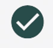 A white checkmark is centered within a dark green circular icon.