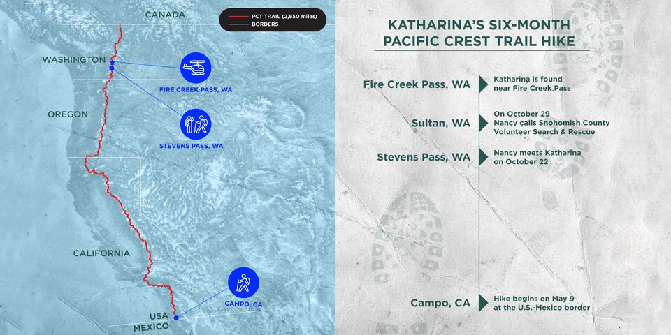 Katharina's Six Month Pacific Crest Trail Hike Displayed on Map