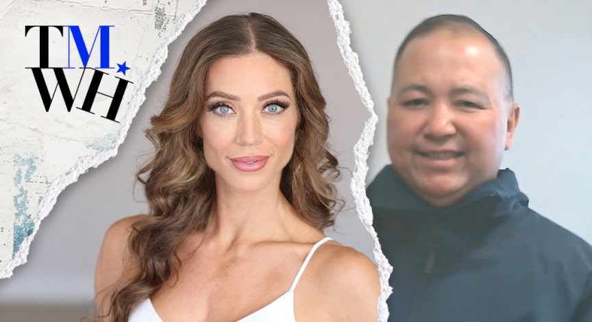 Two photos of a man and a woman next to the text overlay of "Tell Me What Happened".