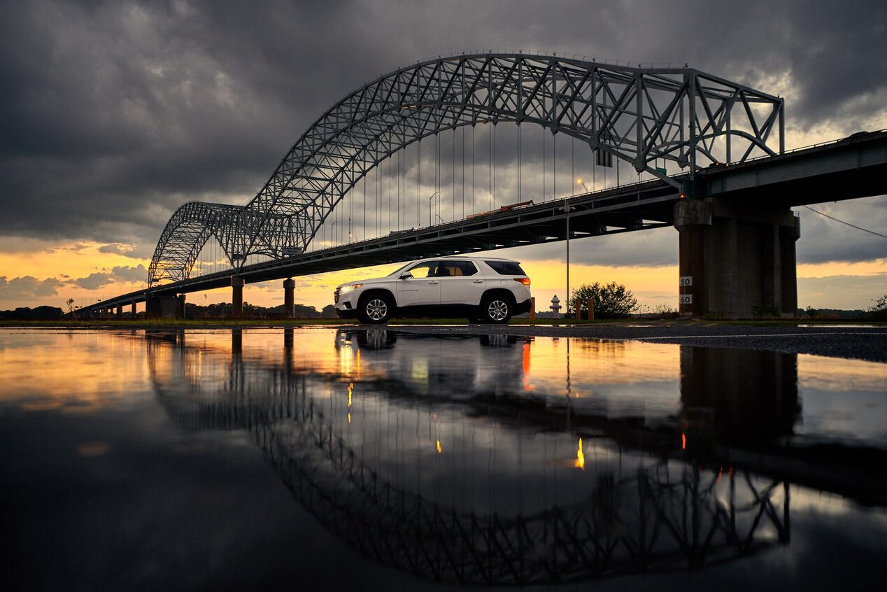 GM Vehicle Driving Under Bridge