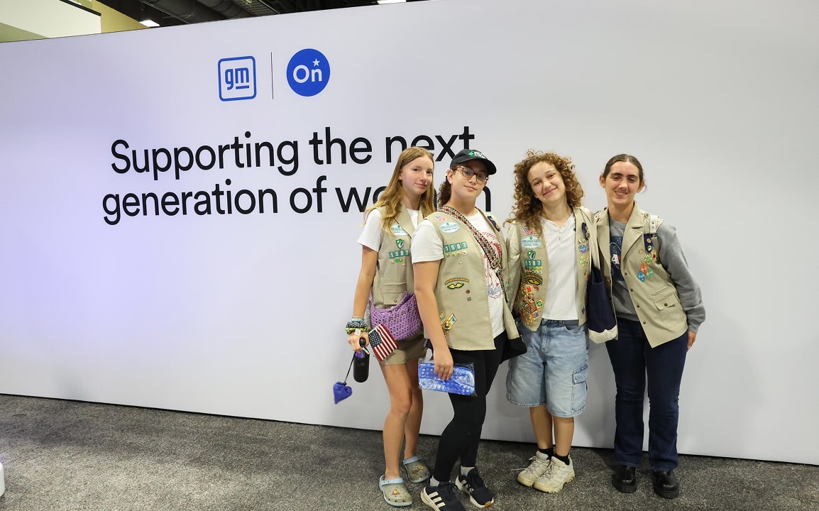 Young Girl Scouts participate in an OnStar event supporting the next generation of women in technology.