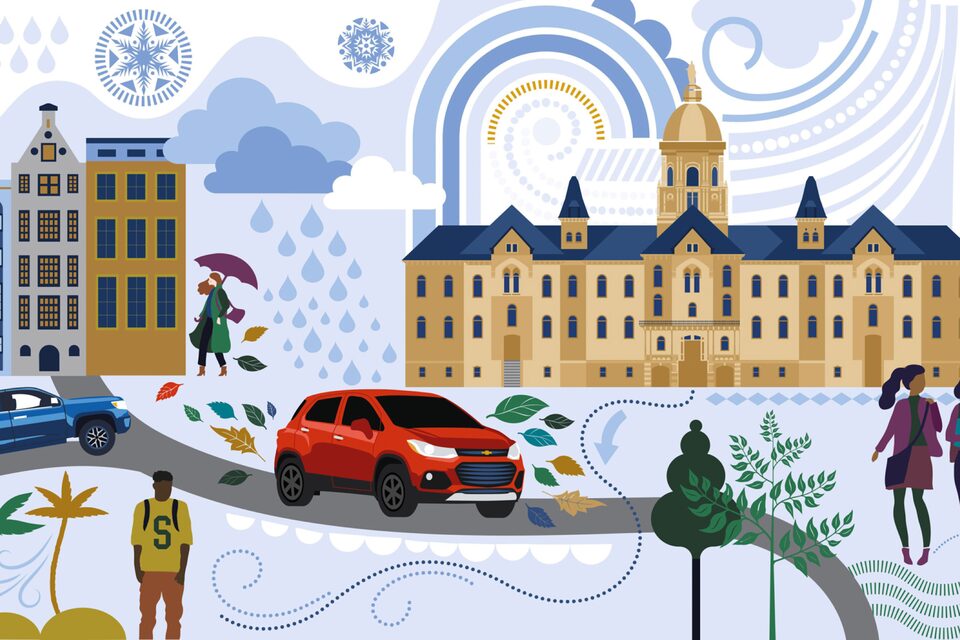 Illustration of Vehicle Driving Through a Town
