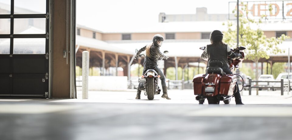 Two Motorcycle Drivers Leaving a Shed in Detroit’s Eastern Market