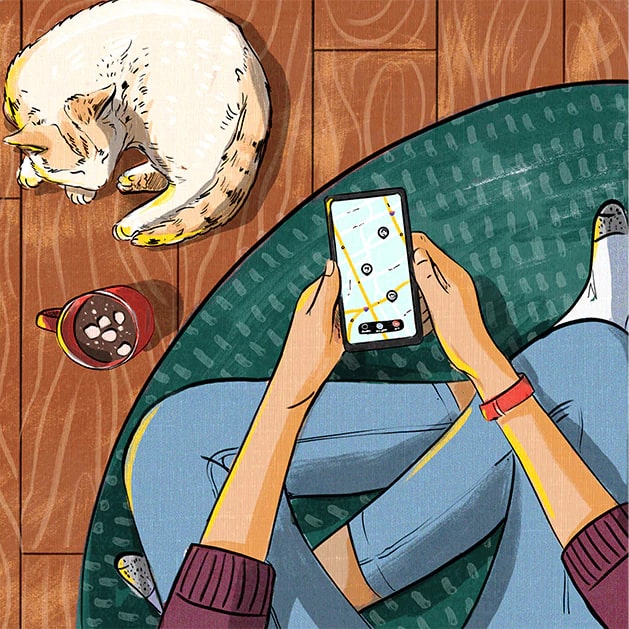 Illustration of Woman Sitting on the Ground Using a Smartphone