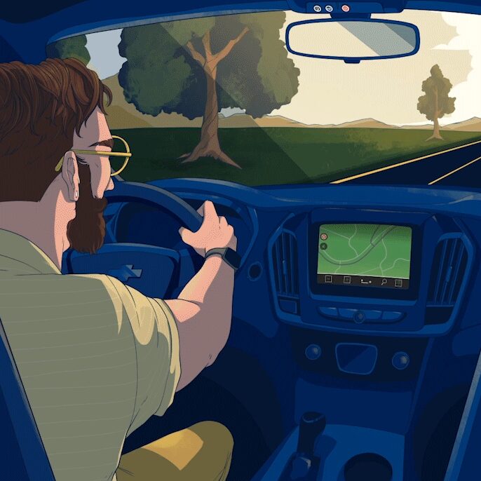 Graphic Image of Male Driver With Two Hands on the Wheel